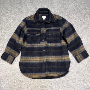 HM Mens Small Navy Blue Yellow Striped Wool Blend Shacket‎ Shirt Jacket